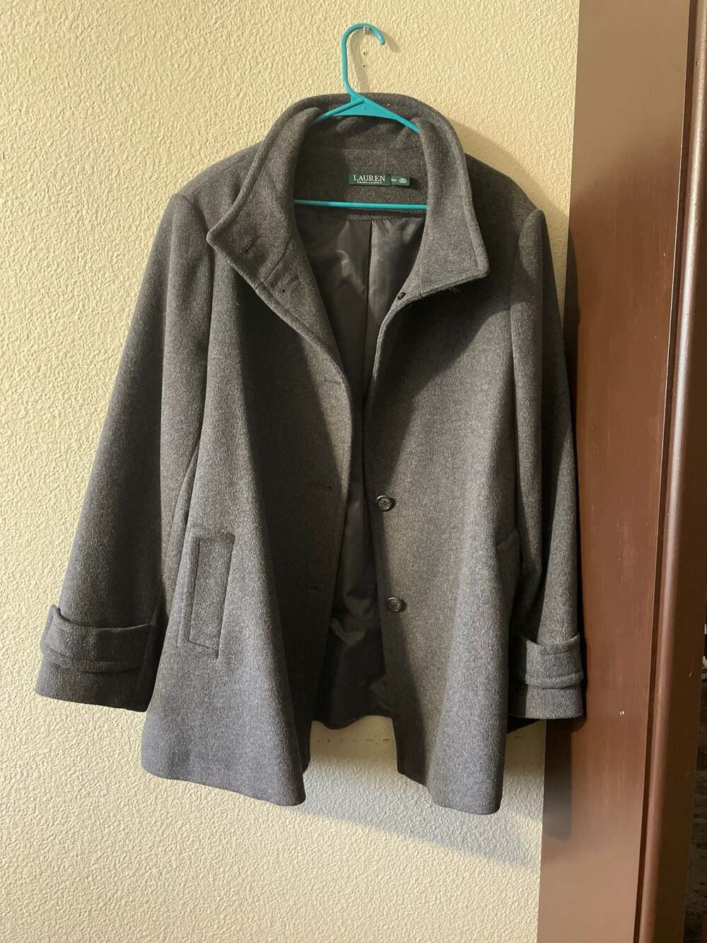Lauren Ralph Lauren Women's Grey Wool-Blend Funnel Neck Coat